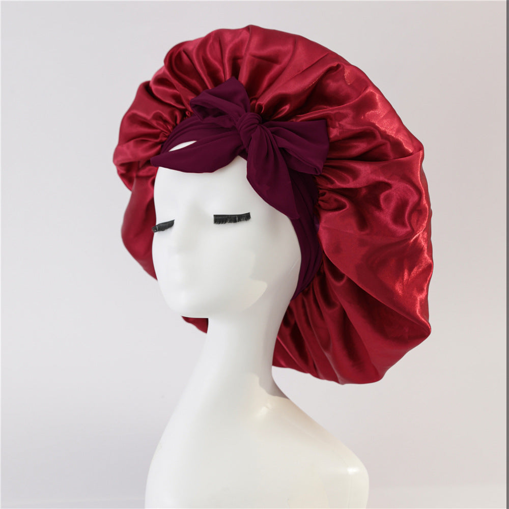 Elastic ribbon bow color hat solid night cap wide-brimmed Bonnet