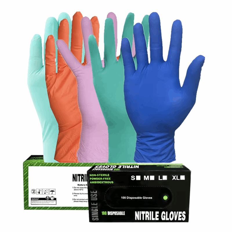 Disposable Nitrile Gloves, Box of 100, Fully Textured, Powder-Free, Latex-Free, Non-Sterile