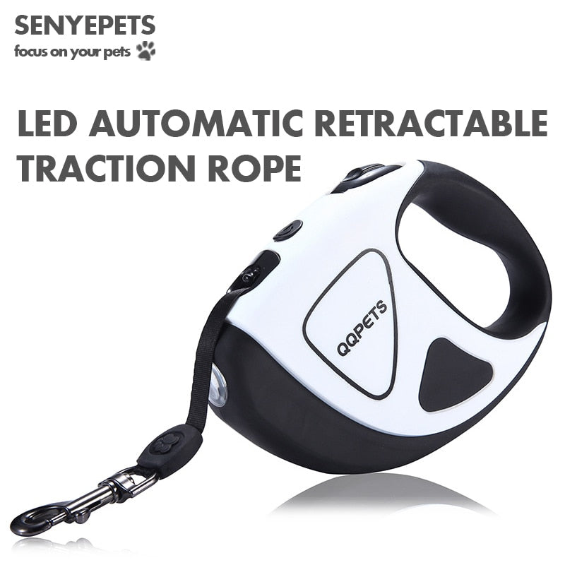 Pet Dog Automatic Retractable Fiber Night Safety LED Automatic Leash