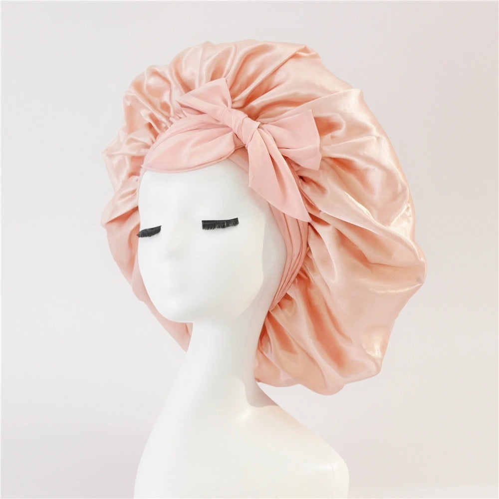 Elastic ribbon bow color hat solid night cap wide-brimmed Bonnet