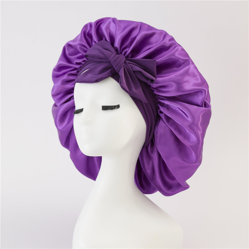 Elastic ribbon bow color hat solid night cap wide-brimmed Bonnet