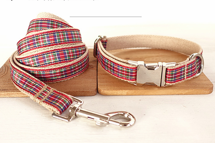 Red Plaid Dog Collar Leash