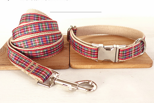 Red Plaid Dog Collar Leash