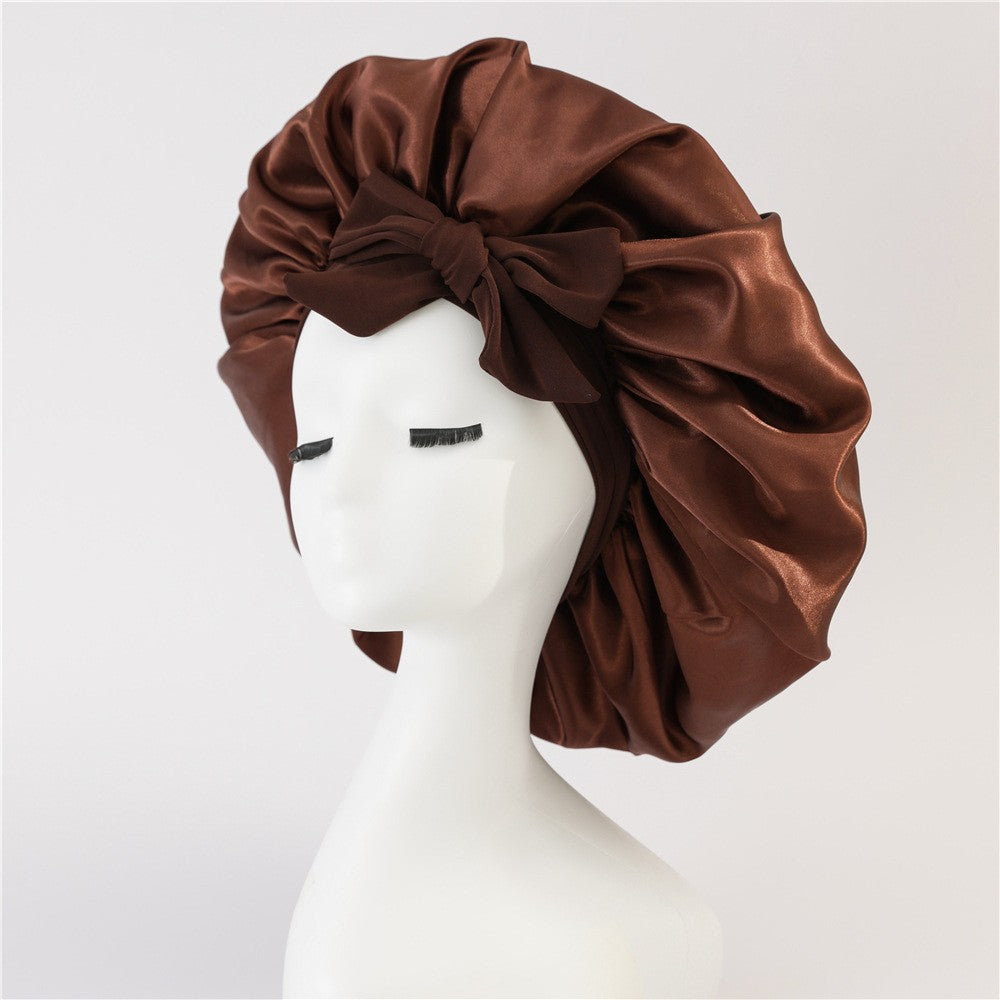 Elastic ribbon bow color hat solid night cap wide-brimmed Bonnet