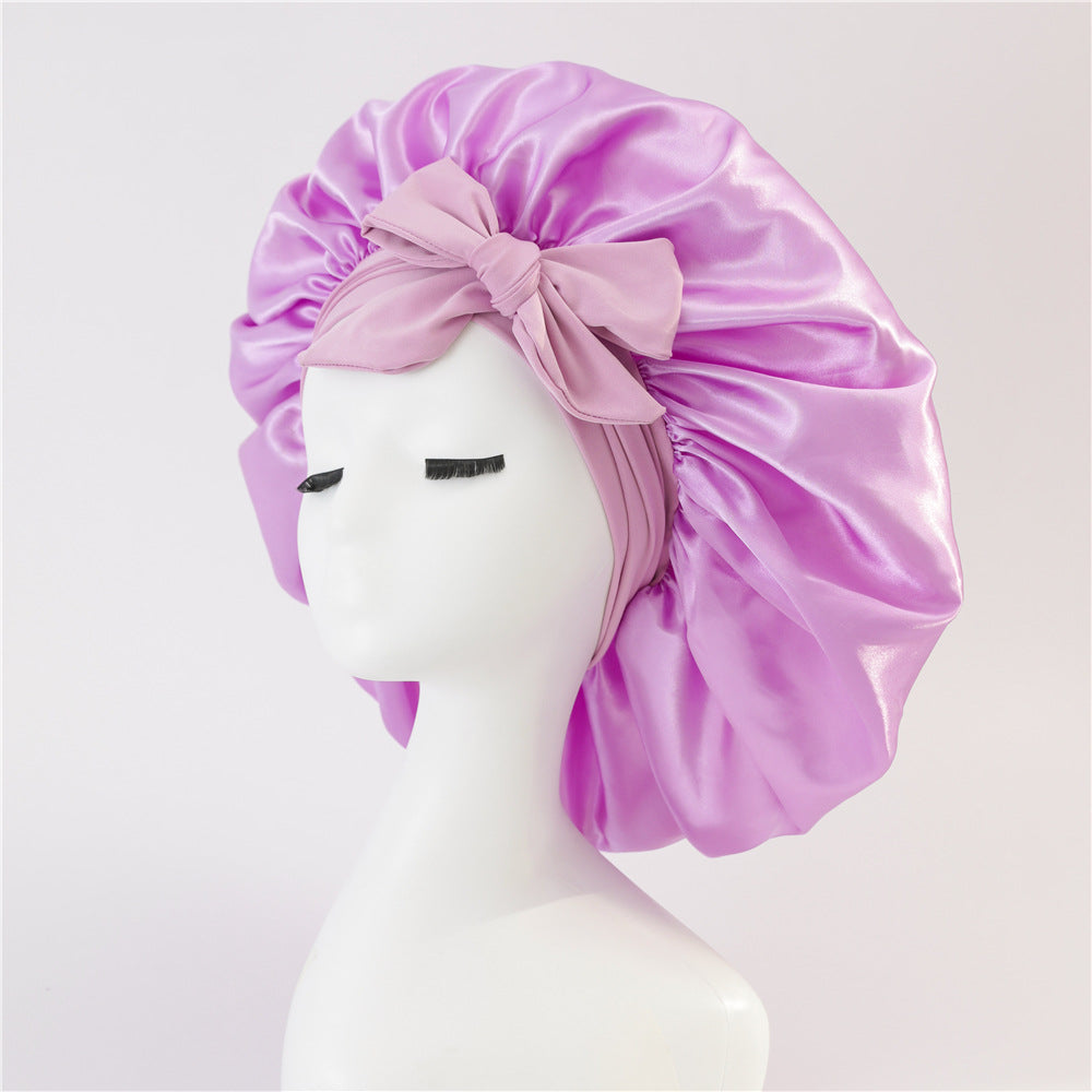 Elastic ribbon bow color hat solid night cap wide-brimmed Bonnet