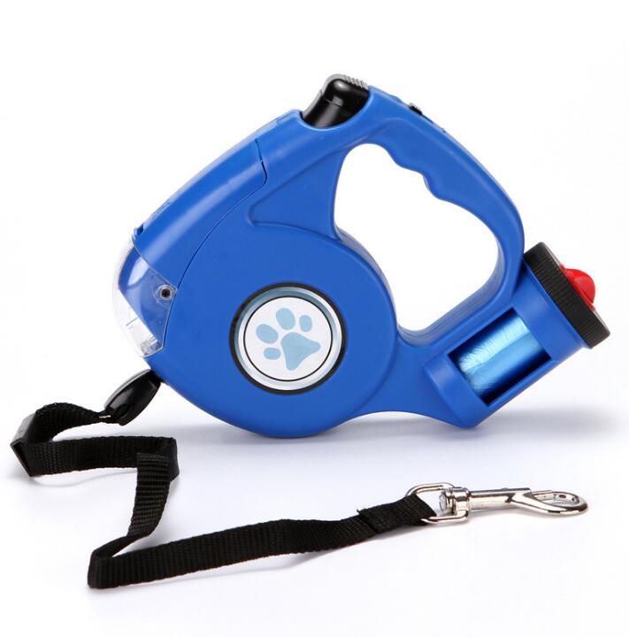 4.5M LED Flashlight Extendable Retractable Pet Dog Lead Leash with Disposable Poop Bag