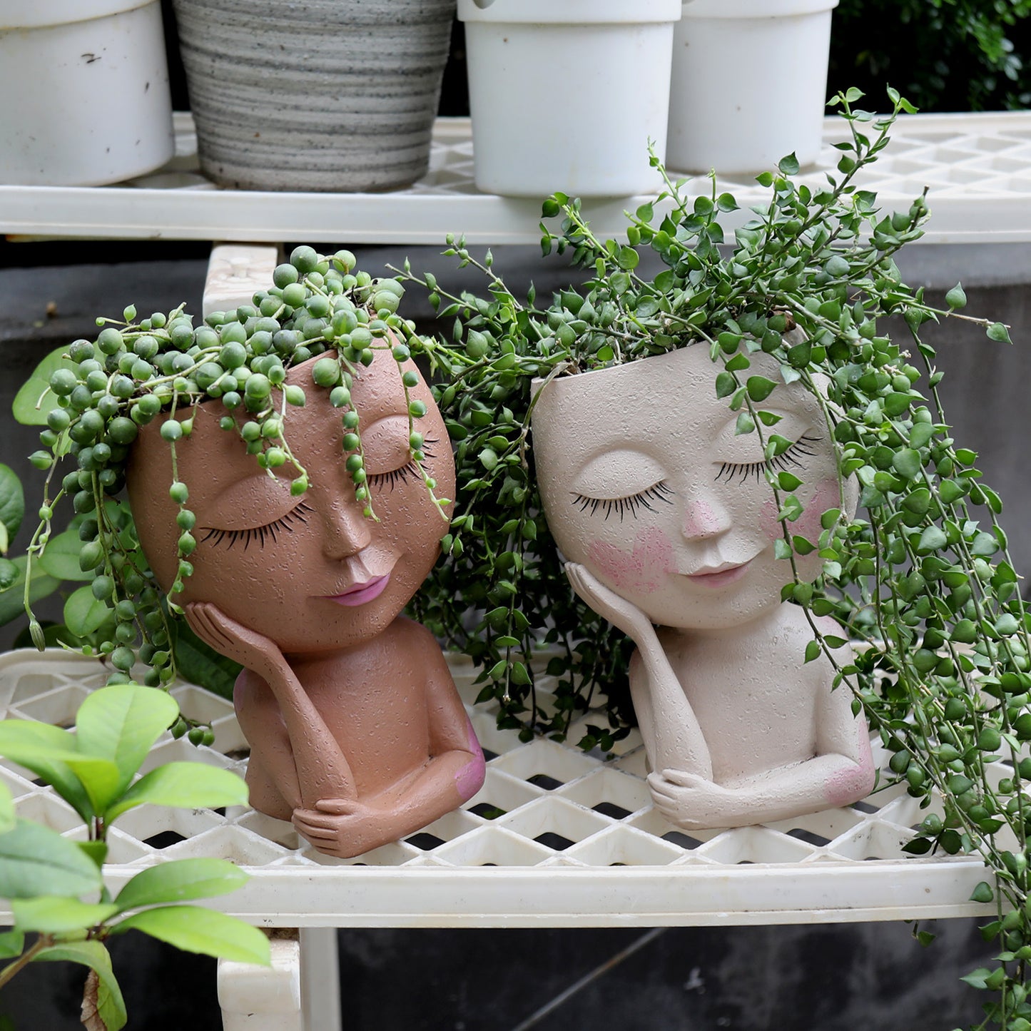 Cute Creative Girl With Lashes Character Resin Flower Ceramic Pot Vase