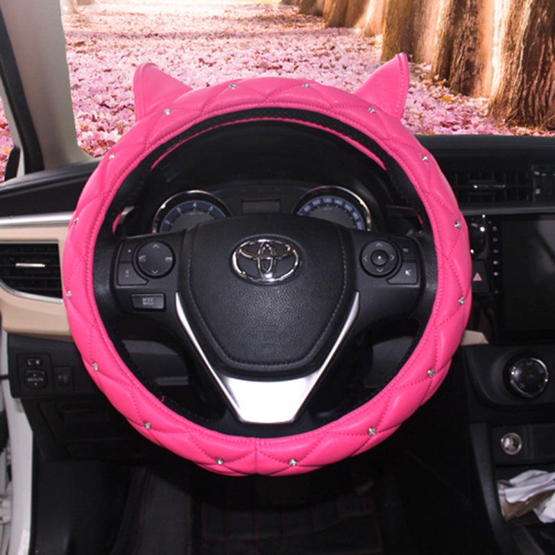 Cat Ears Rhinestone Steering Wheel Cover