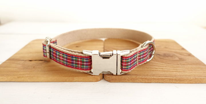 Red Plaid Dog Collar Leash