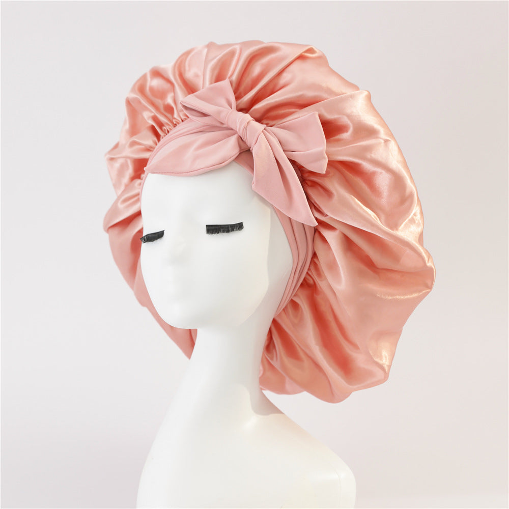 Elastic ribbon bow color hat solid night cap wide-brimmed Bonnet