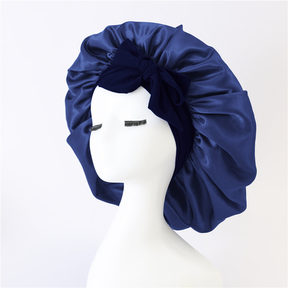 Elastic ribbon bow color hat solid night cap wide-brimmed Bonnet