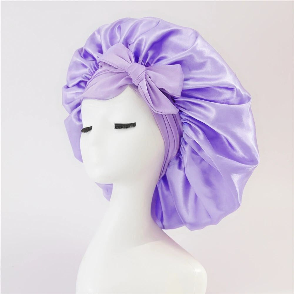 Elastic ribbon bow color hat solid night cap wide-brimmed Bonnet