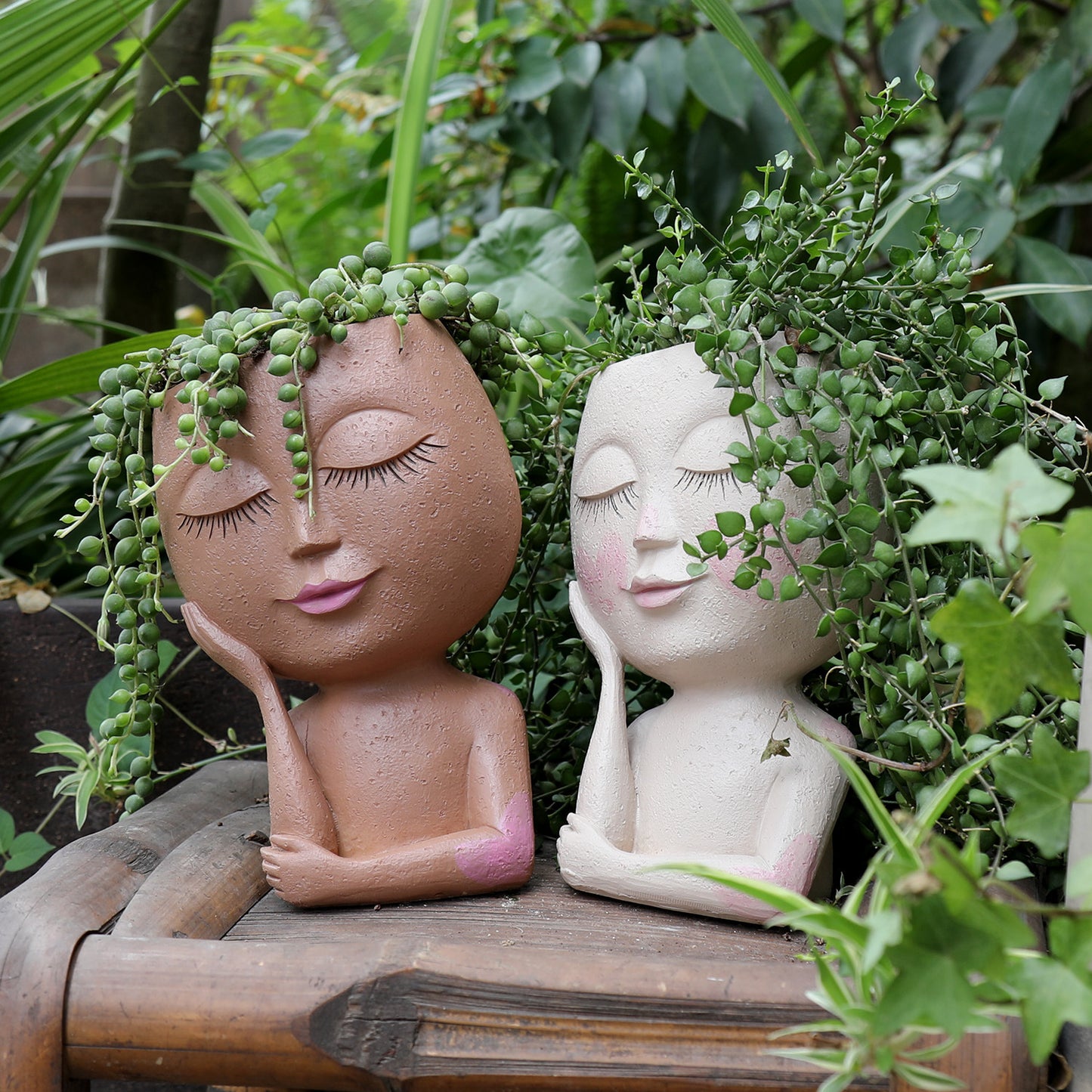 Cute Creative Girl With Lashes Character Resin Flower Ceramic Pot Vase