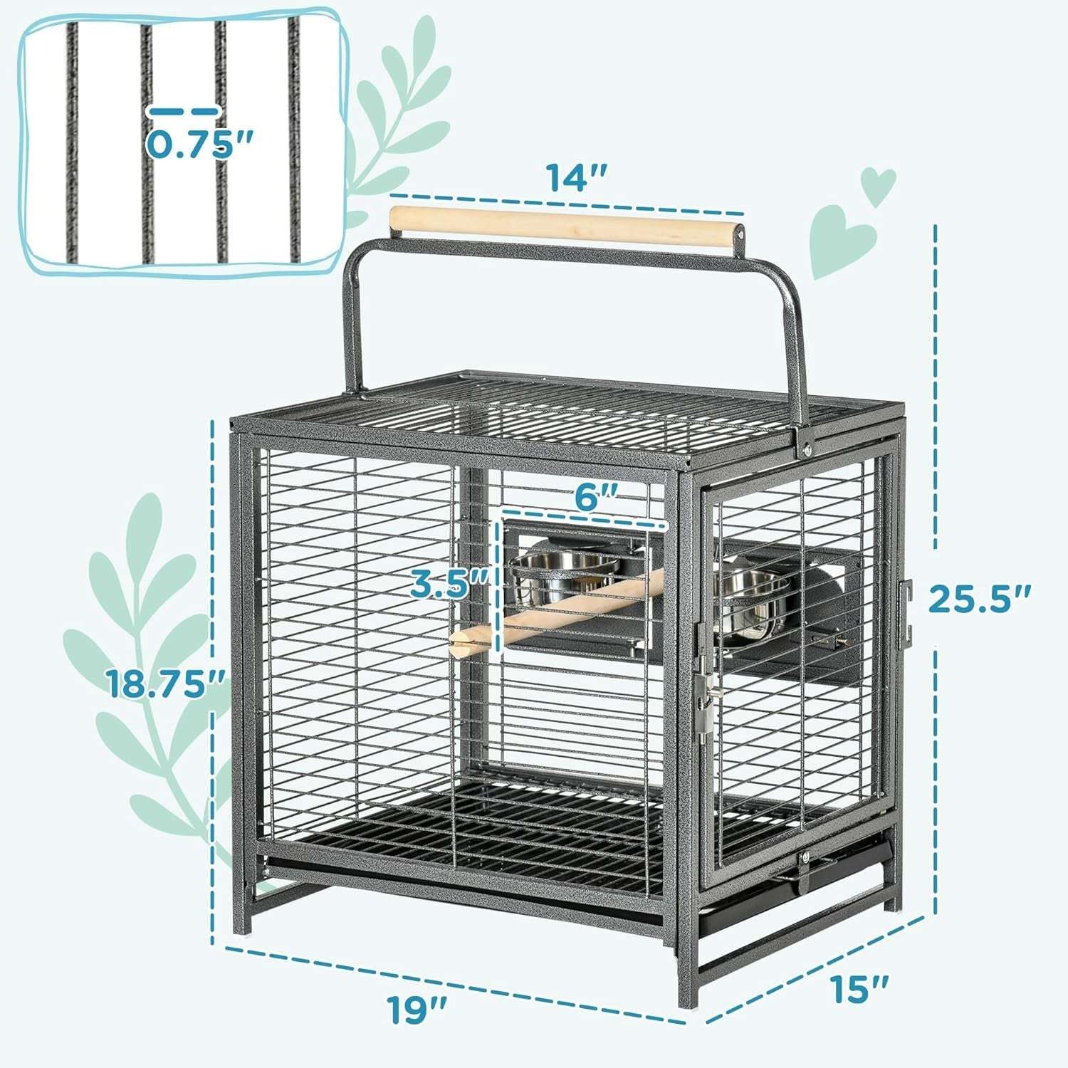 18" Heavy Duty Iron Travel Bird Cage Carrier