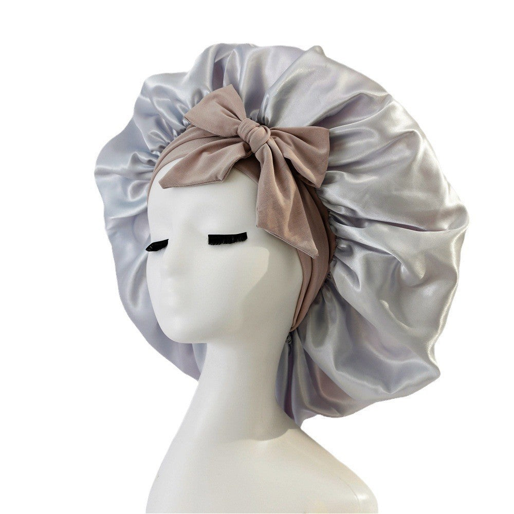 Elastic ribbon bow color hat solid night cap wide-brimmed Bonnet