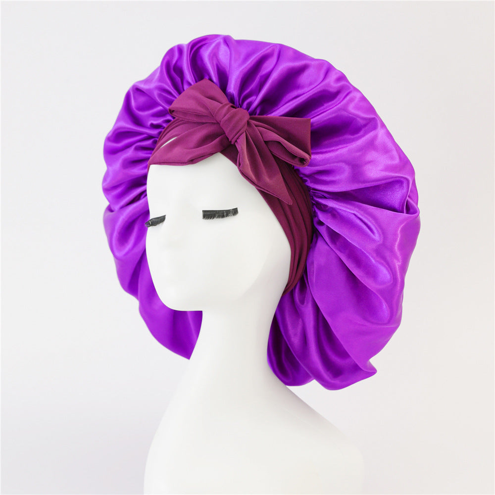 Elastic ribbon bow color hat solid night cap wide-brimmed Bonnet