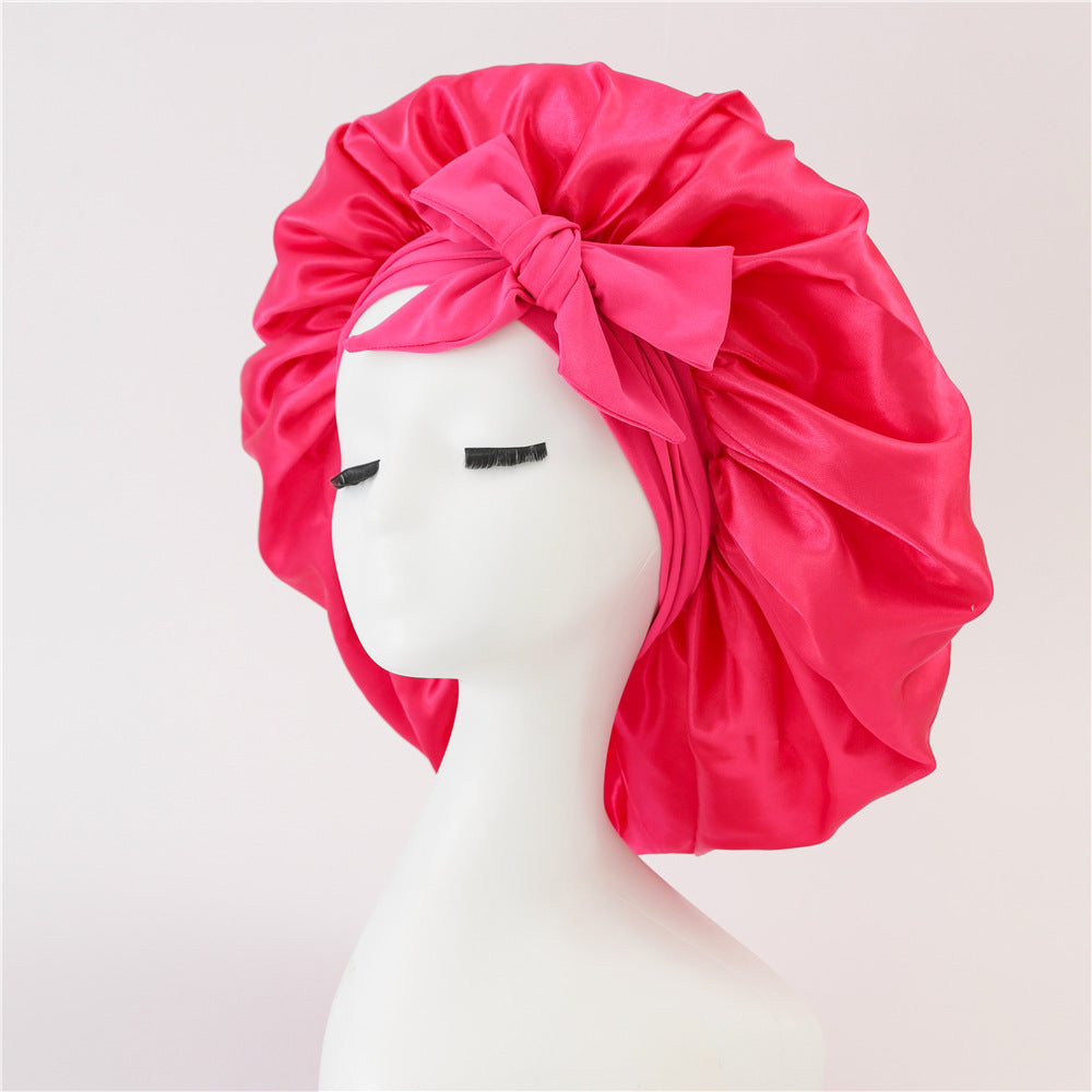 Elastic ribbon bow color hat solid night cap wide-brimmed Bonnet