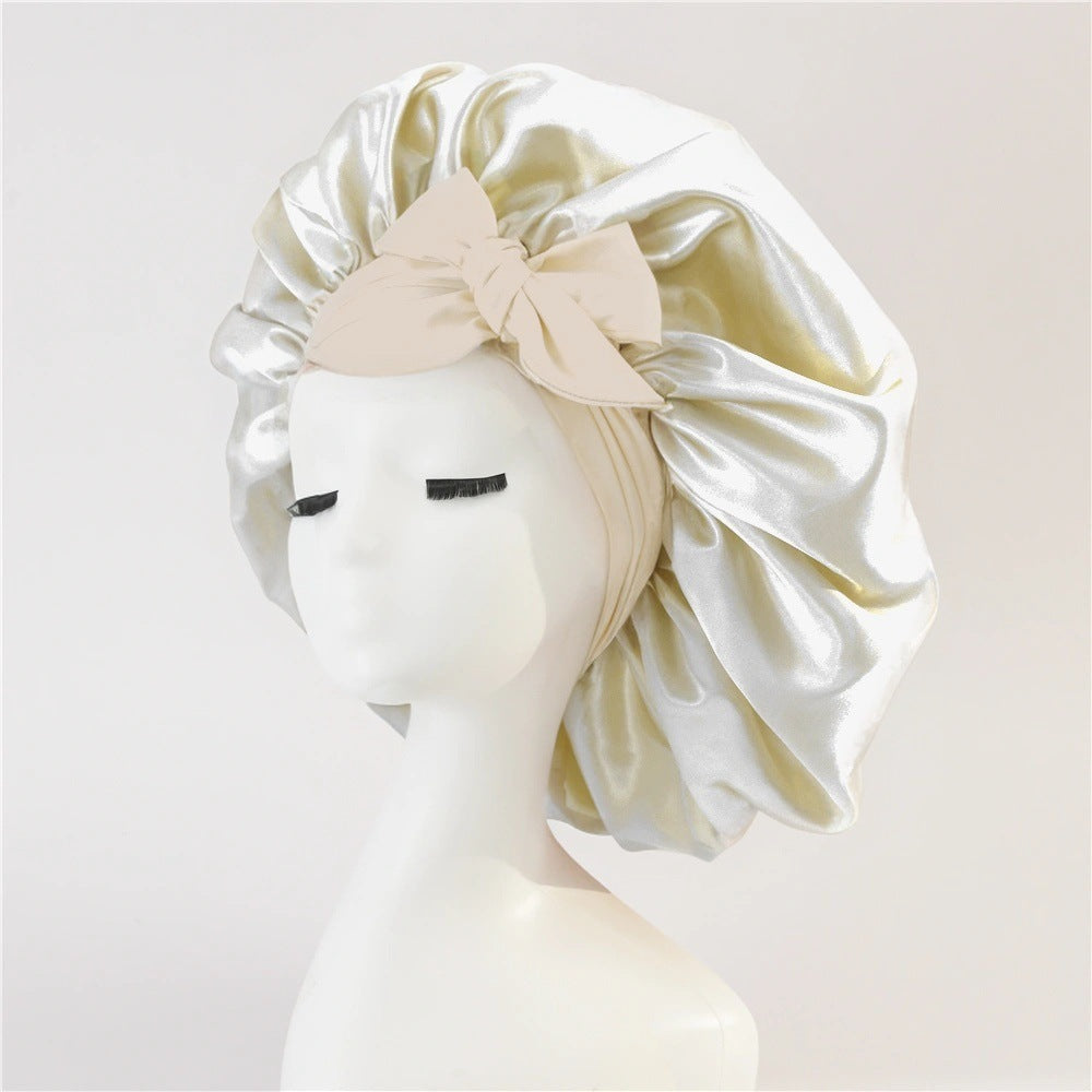 Elastic ribbon bow color hat solid night cap wide-brimmed Bonnet
