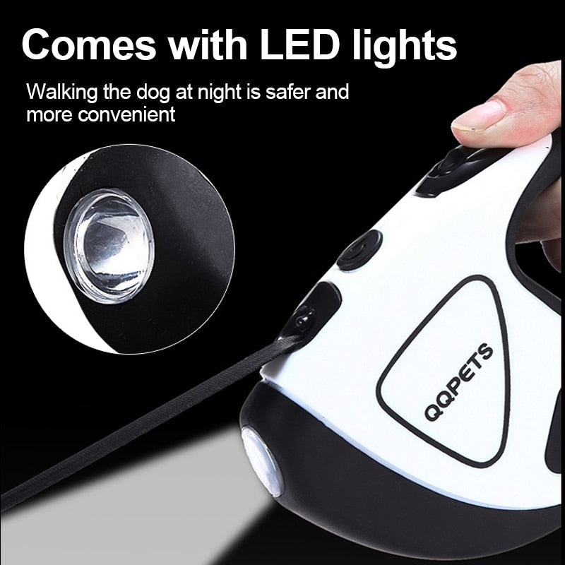 Pet Dog Automatic Retractable Fiber Night Safety LED Automatic Leash