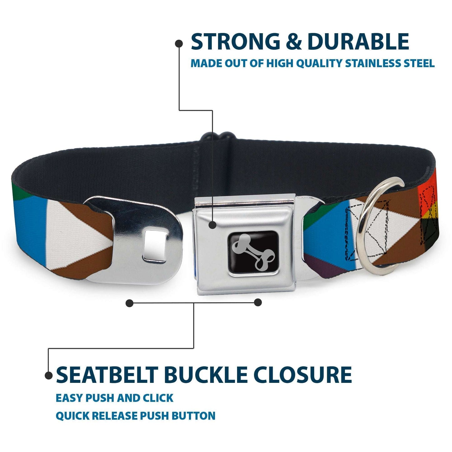 Dog Bone Seatbelt Buckle Collar - Geometric Triangle Blocks Multi Color