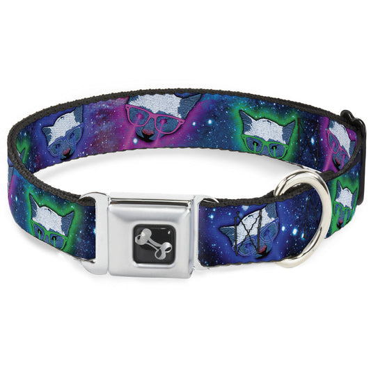 Dog Bone Seatbelt Buckle Collar - Laser Eye Cats in Space