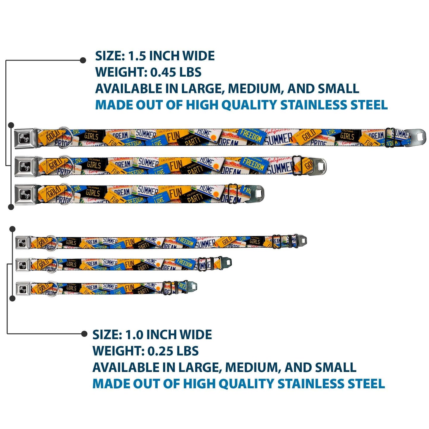 Dog Bone Seatbelt Buckle Collar - Cali License Plates Stacked