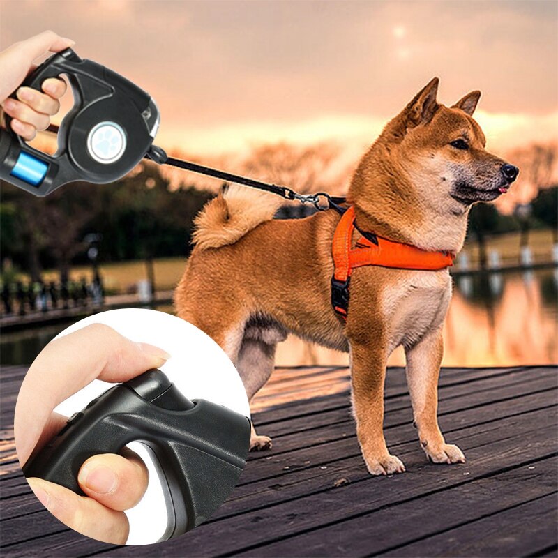 4.5M LED Flashlight Extendable Retractable Pet Dog Lead Leash with Disposable Poop Bag
