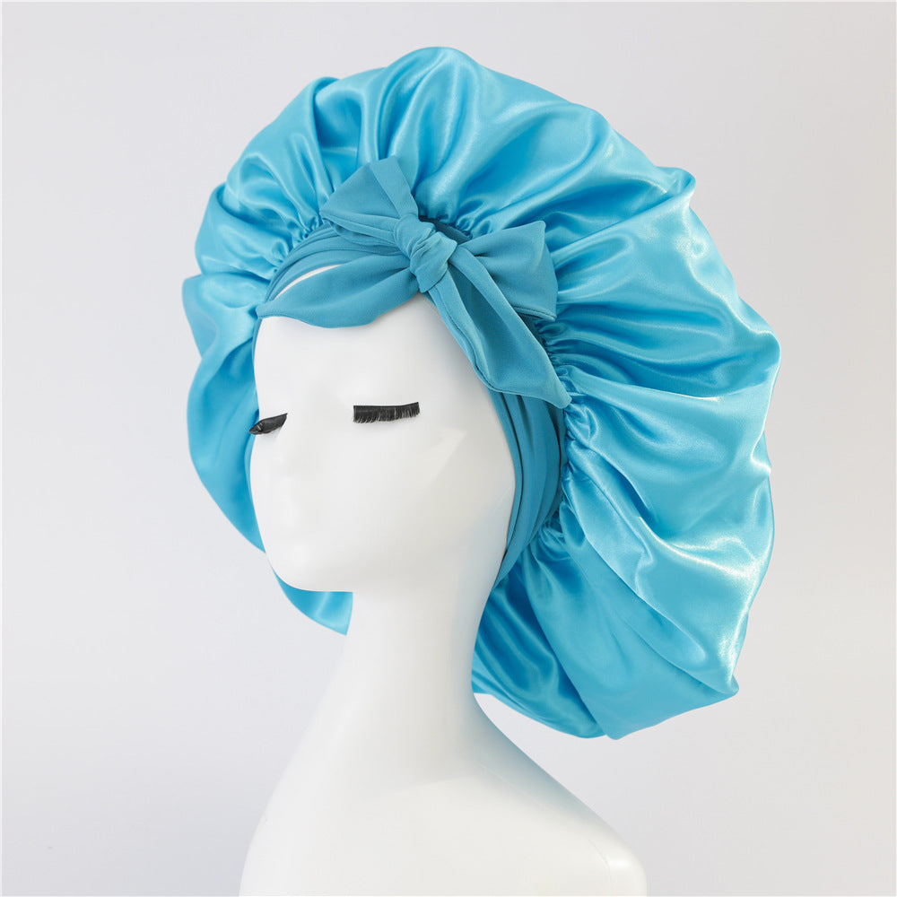 Elastic ribbon bow color hat solid night cap wide-brimmed Bonnet