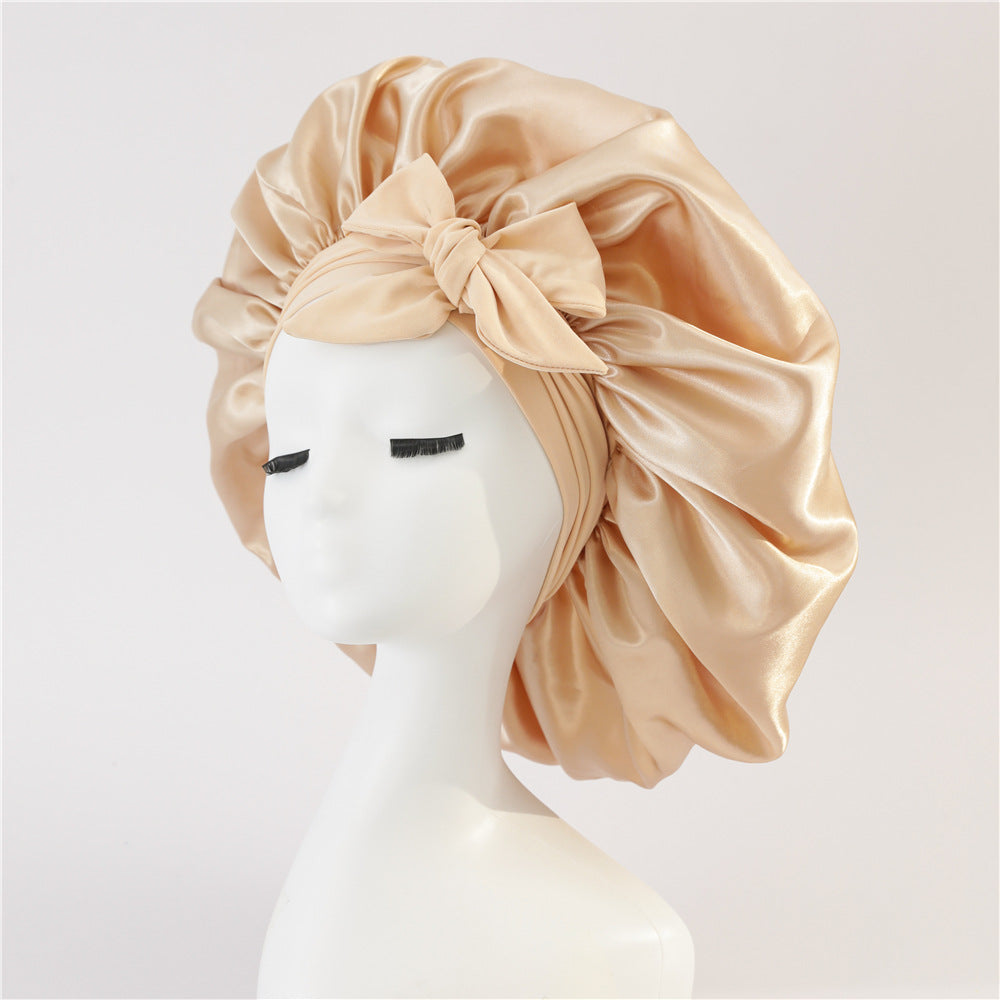Elastic ribbon bow color hat solid night cap wide-brimmed Bonnet