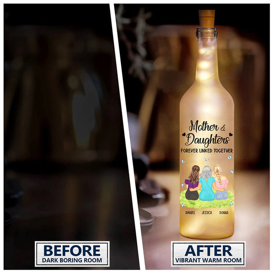 Before & After: Illuminated 'Mother & Daughter' Bottle Light, frosted glass, LED lights, a unique gift