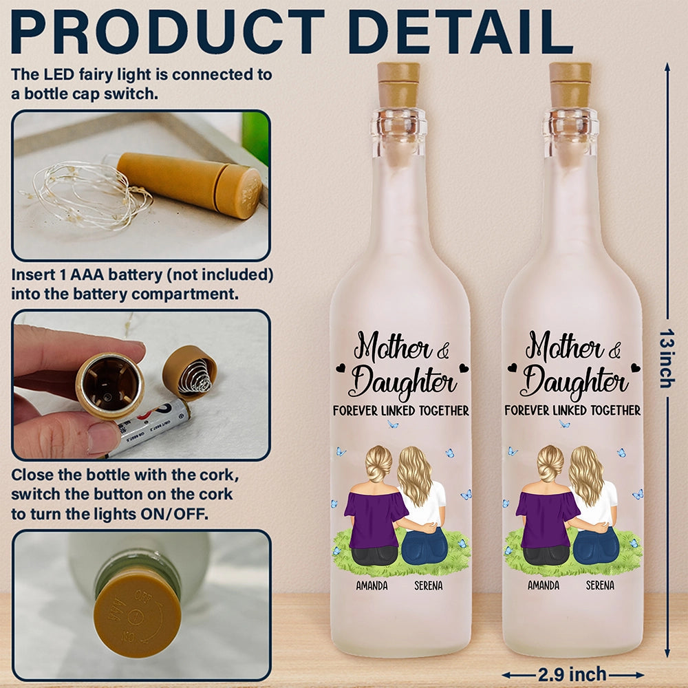 Mother & Daughter Forever Linked Bottle Light: Frosted glass, LED lights, personalized gift