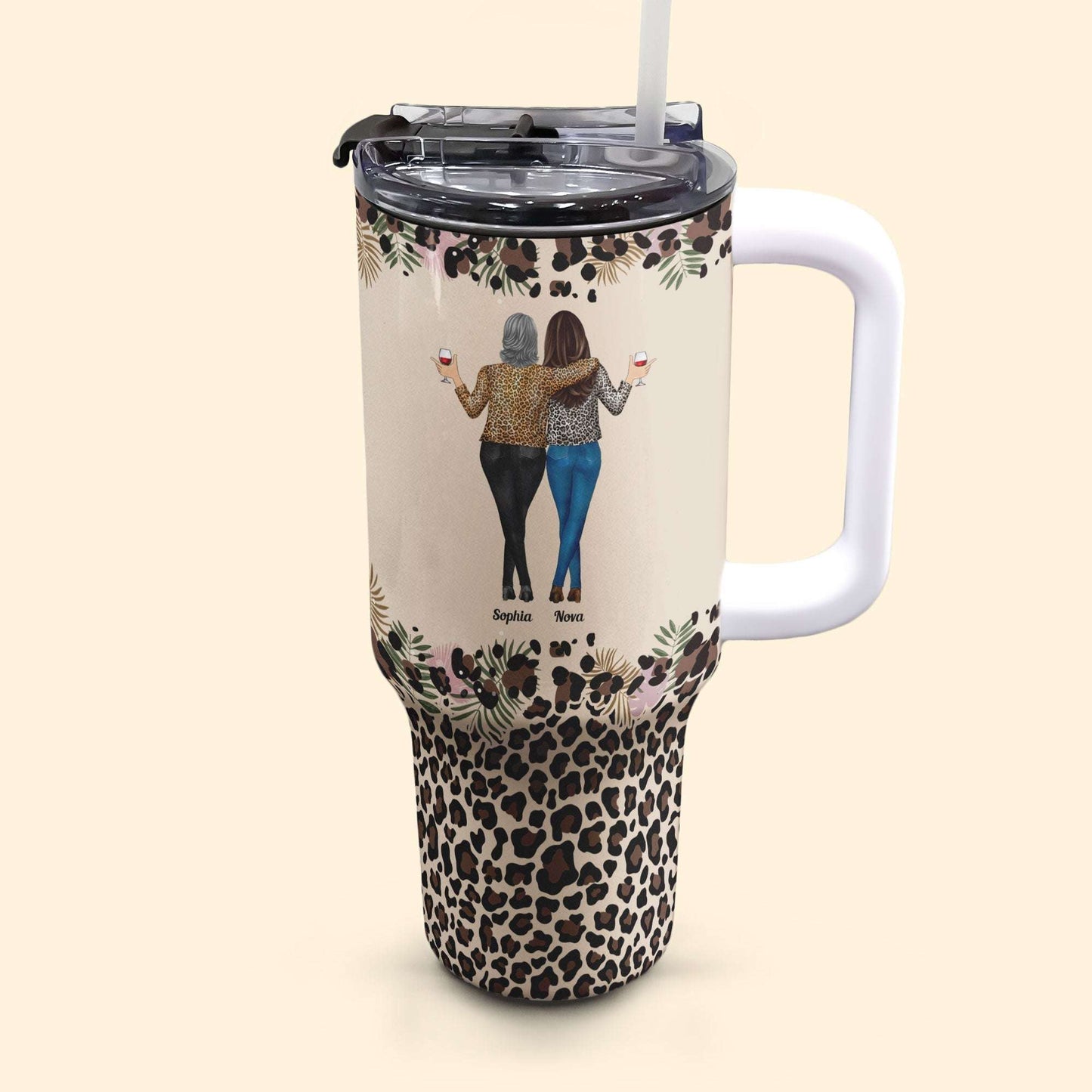 Personalized 40oz tumbler with straw for daughter featuring leopard print and "To My Daughter" design, a thoughtful gift.