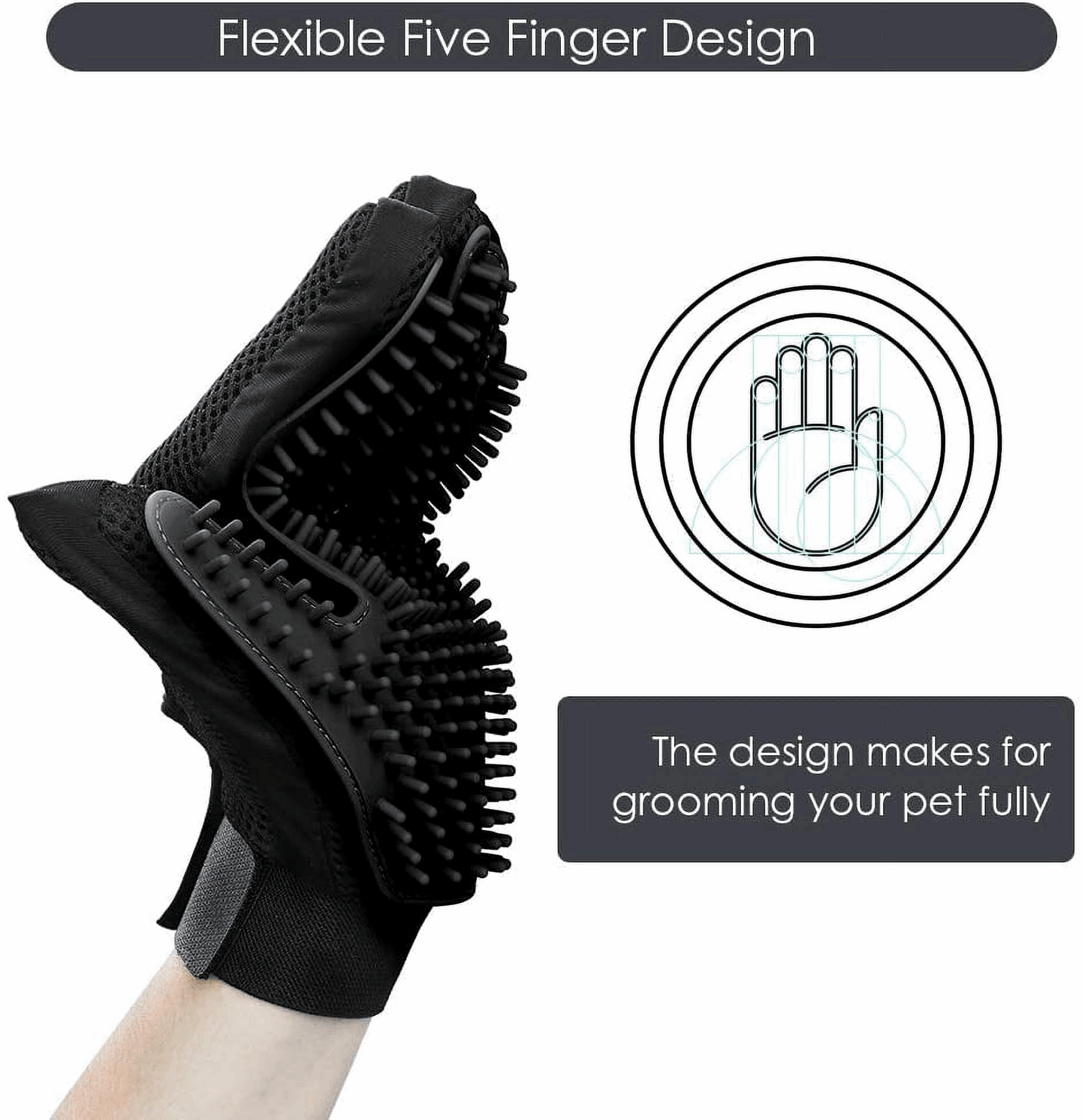 Upgrade Pet Grooming Gloves for Dogs, Cats, Rabbits & Horses with Long and Short Hair, Pets Hair Remover Mittens - 1 Pair