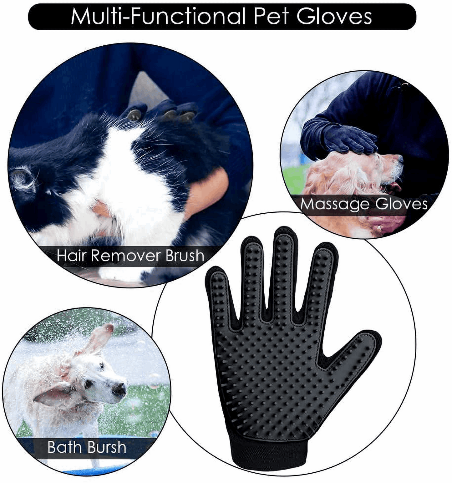 Upgrade Pet Grooming Gloves for Dogs, Cats, Rabbits & Horses with Long and Short Hair, Pets Hair Remover Mittens - 1 Pair