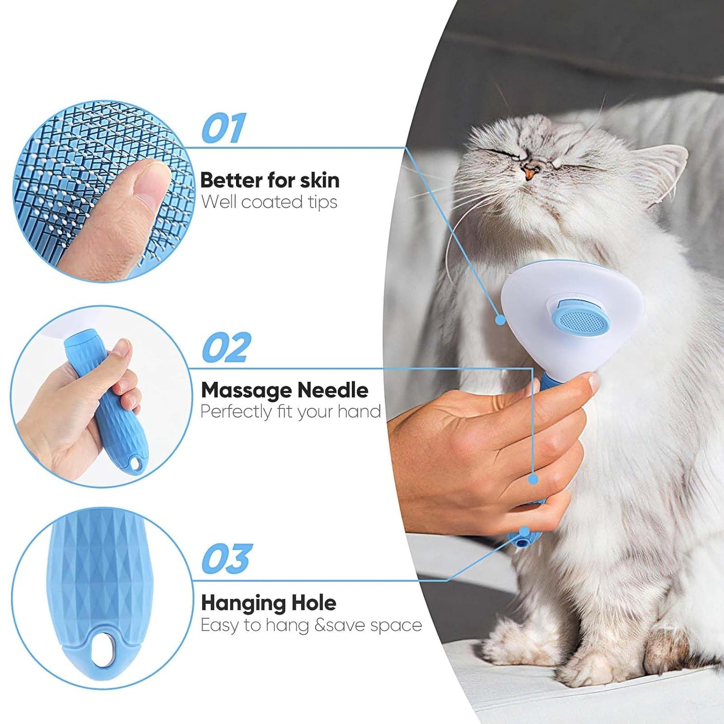 Cat Brush Self Cleaning Slicker Brush with Release Button, Dog Shedding Brush for Grooming, Suitable for Long or Short Pet Hair Cleaner, Removes Tangles & Loose Fur
