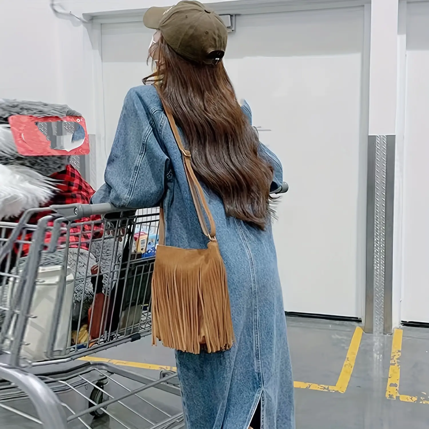 Fashionista 3 PC Set Fringe Crossbody Bag, Cowboy Boots Earrings & Makeup Teardrop Sponges