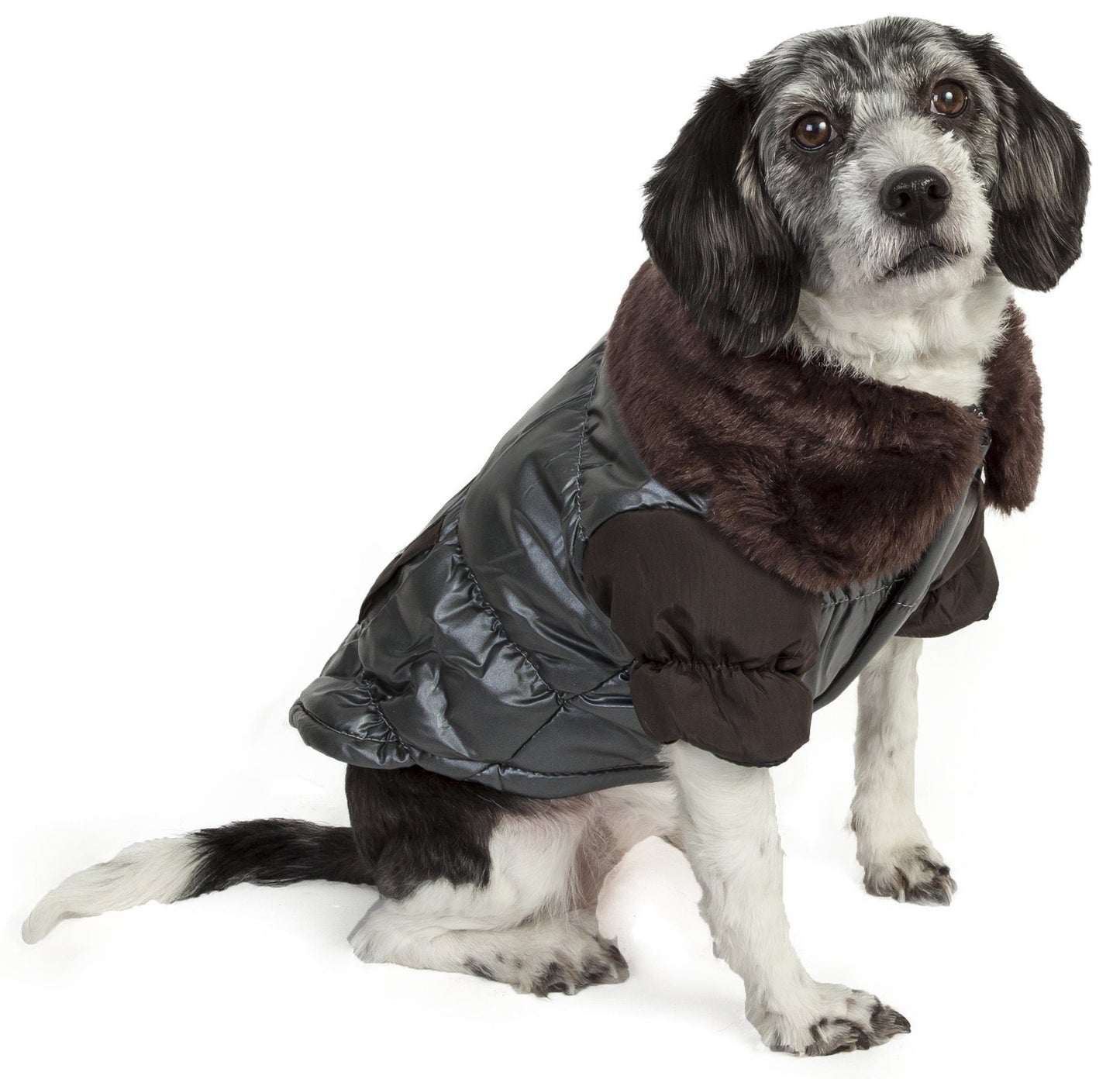Track-Collared' Metallic Ultra Fur 3M Insulated Pet Dog Jacket