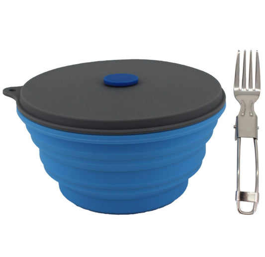 30oz Collapsible Silicone Camping Bowl with Lid & Foldable Fork