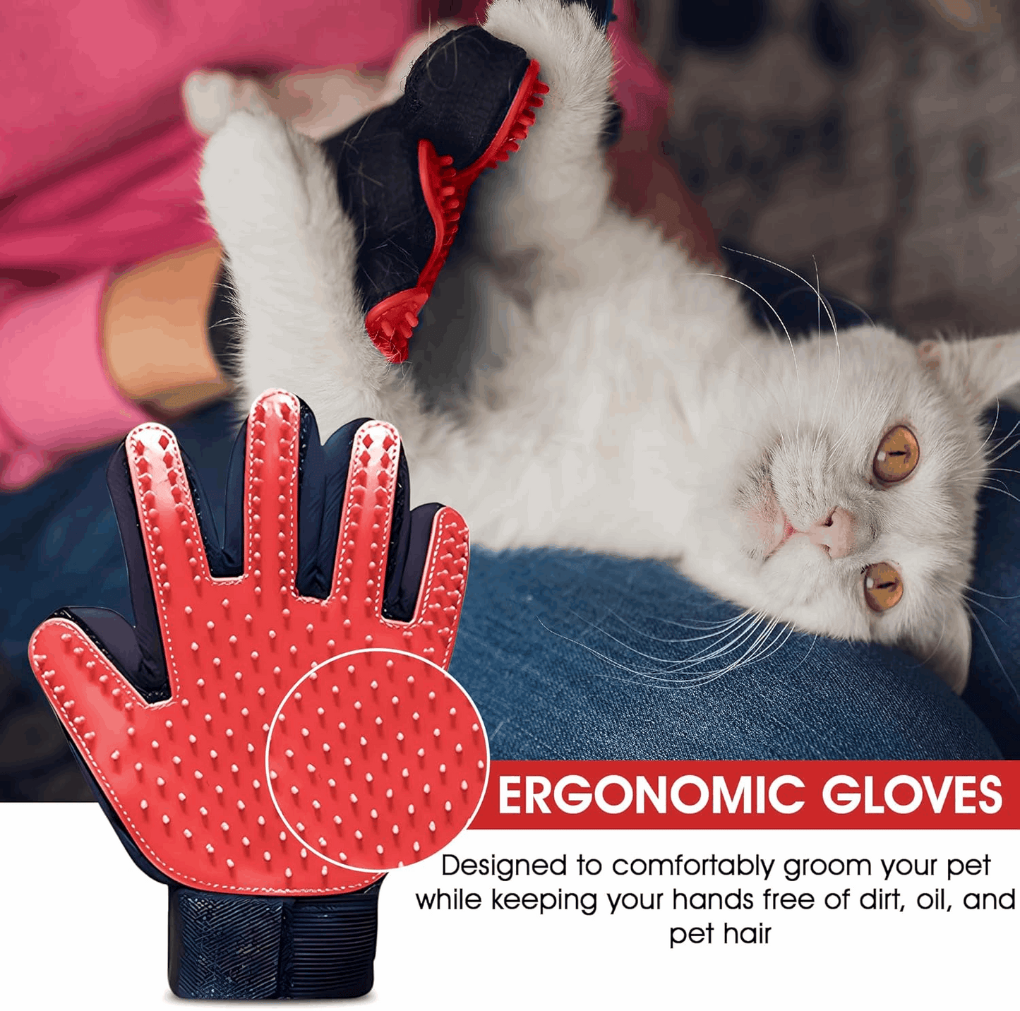 Upgrade Pet Grooming Gloves for Dogs, Cats, Rabbits & Horses with Long and Short Hair, Pets Hair Remover Mittens - 1 Pair