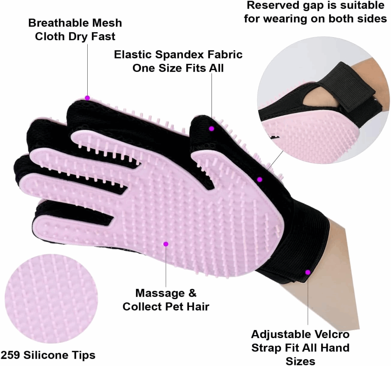 Pet Grooming Hair Removal Glove, One Size fits All, Double-Side can be Worn on Both Hands-1 Piece